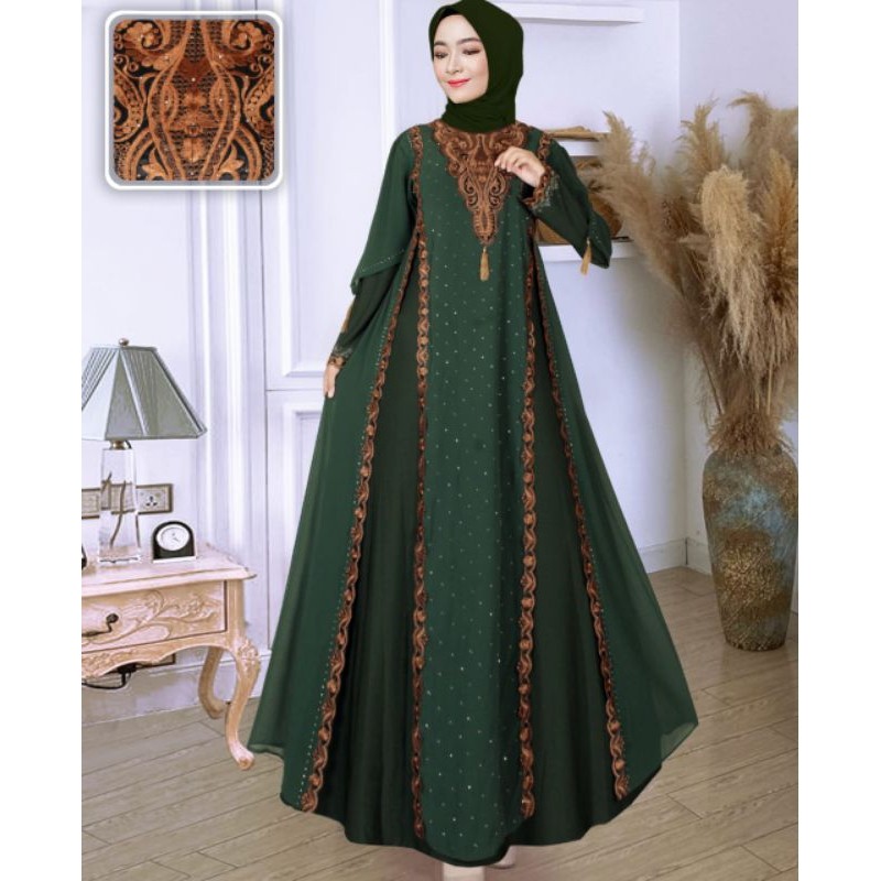 Gamis Abaya Turki Mewah RENDA DADA JAMBUL ( BARONG ) Jersey premium mix ceruty baby doll //COD //CEK