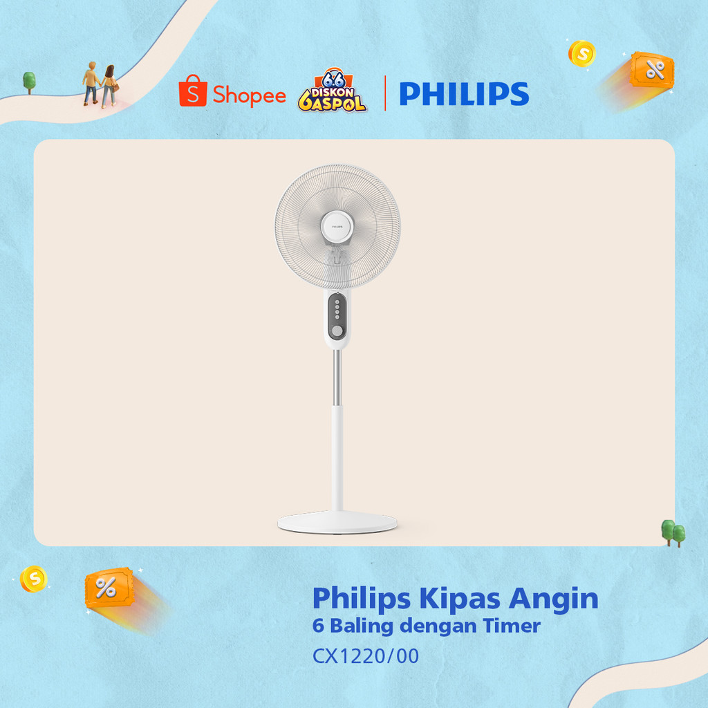 Baru Kipas Angin Philips, Stylish, Baling 6 dengan Timer - CX1220/00 - Putih - Lebih Kencang, Lebih 