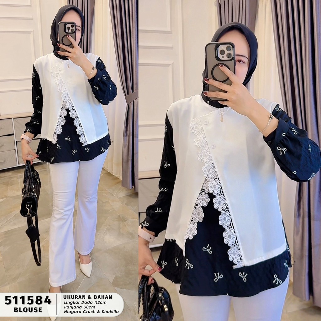 Kekinian - Cherry Blouse Wanita Motif Elegan Bahan Niagara Crush & Poplin Fit To Xl - 511536,