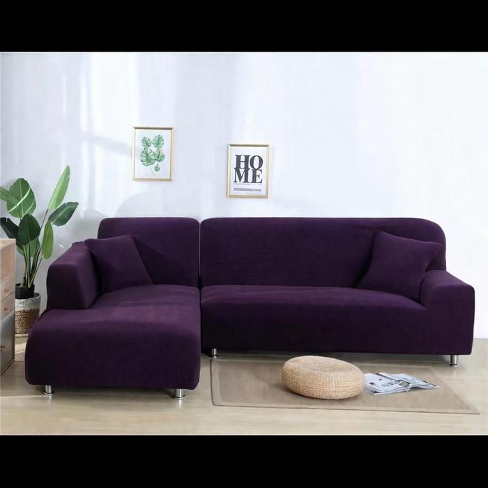 Sarung Sofa L Santai Polos Cover Sofa Letter Bahan Polyester Elastis Bonus Styrofoam - ungu tua, 2 s