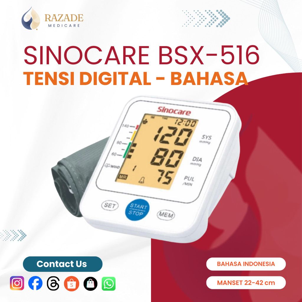 Alat Tensi Darah Digital Otomatis Sinocare BSX-516 (Bahasa) Tensi Digital Alat Cek Tensi Darah