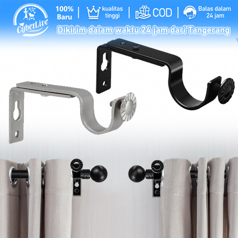 2pcs Bracket Gorden Dudukan Rel Gorden Bracket Tiang Gorden Penyangga Batang Tebal