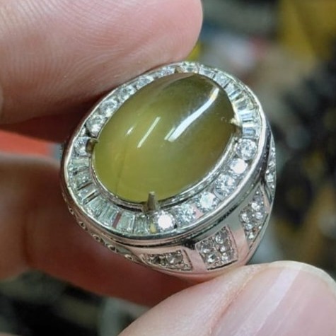 Cincin Batu Idocrase Bio Solar Aceh IDC037 Giwang Super Klimis Ikatan Perak Mewah