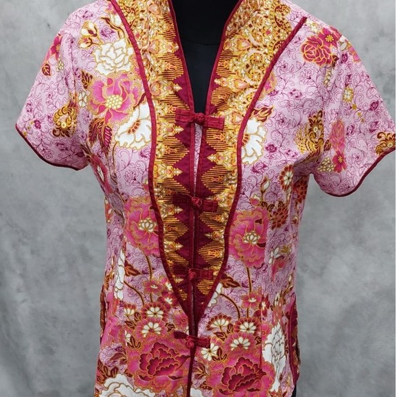 Atasan cheongsam batik pink merah motif bunga cantik
