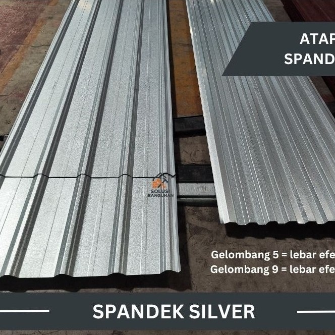 Atap spandek galvalum warna silver 5 gelombang dan 9 gelombang