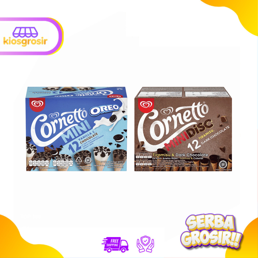 KIOSGROSIR WALLS Wall's Cornetto Ice Cream Mini Box Dark Choco Oreo 12 PCS