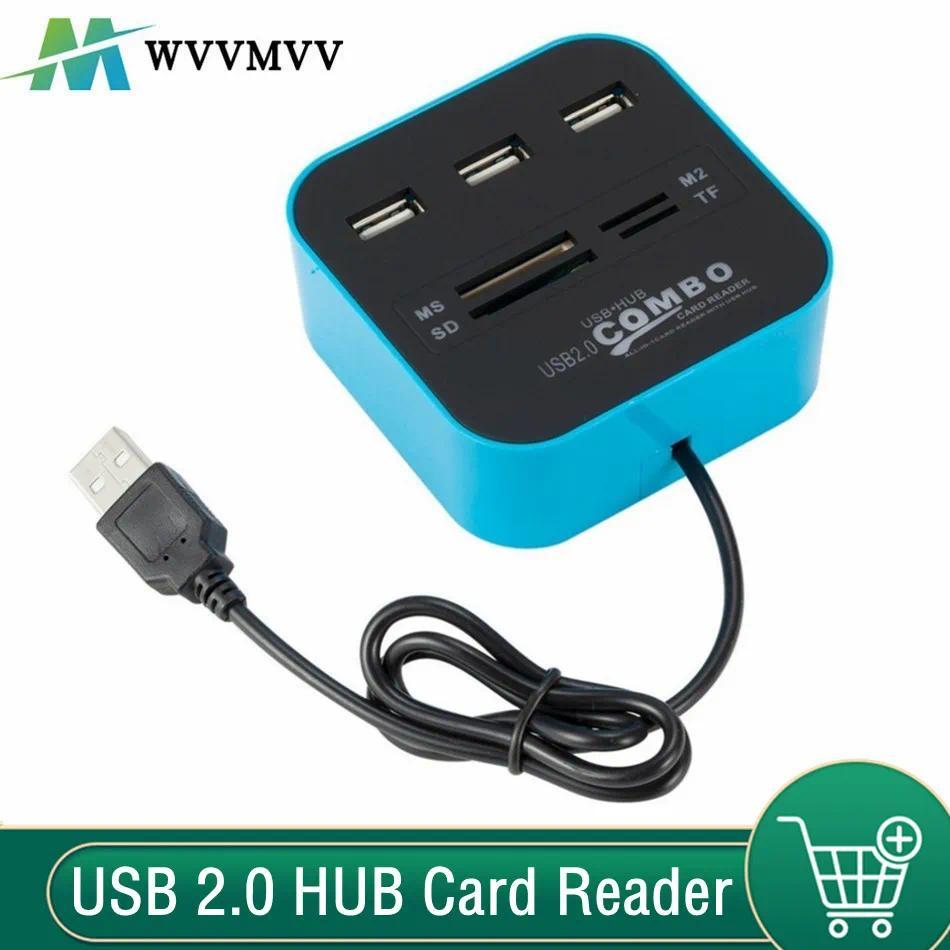 WvvMvv 3 Ports USB 2.0 Hub Combo USB Micro Card Reader SD/TF USB Splitter Hub Combo All In One For L