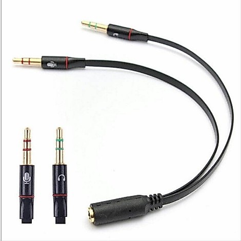 Kabel Audio Splitter 2 Male to 1 Female 3.5 mm Jack Audio + Mic