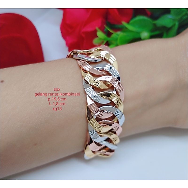Gelang Rantai Jumbo Kombinasi Titanium Xuping Rodium Perhiasan Pengganti Emas