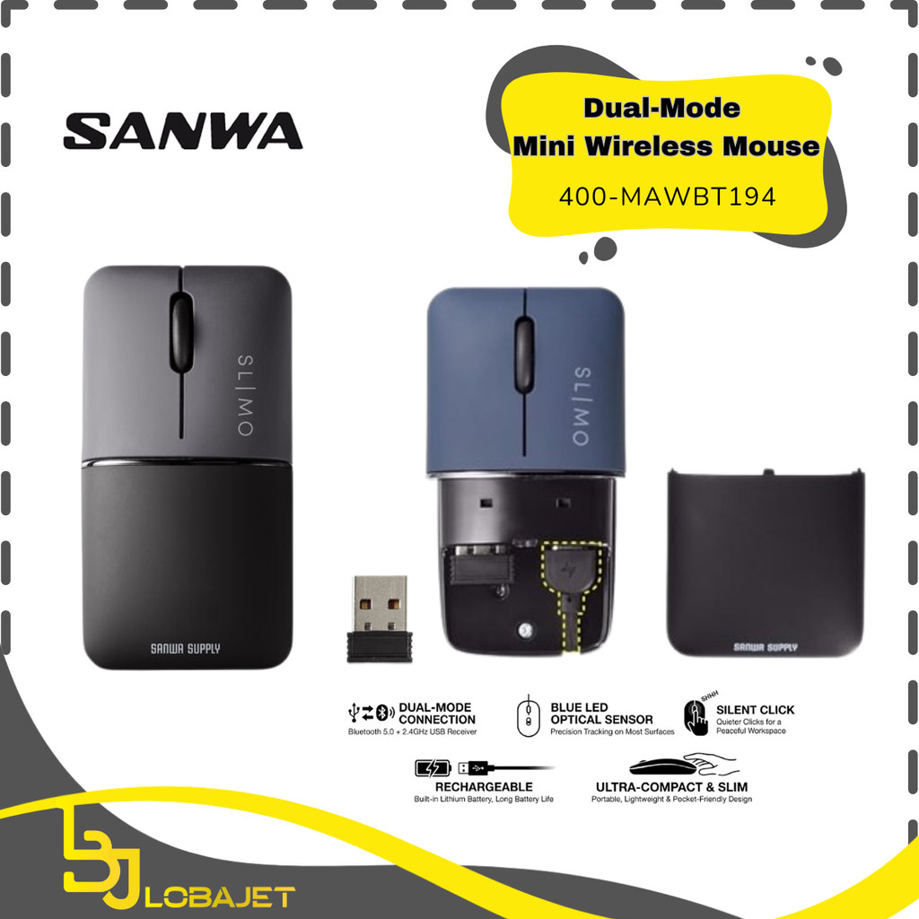 SANWA Mini Dual-Mode Wireless Bluetooth Mouse - Direct 400-MAWBT194 - Mouse WIreless Bluetooth Mini