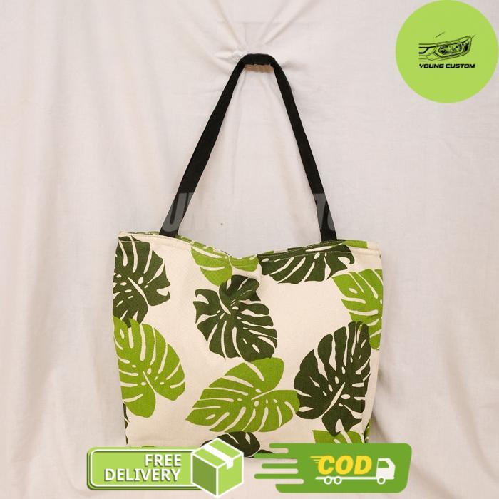 Tas Totebag Wanita Kanvas Resleting Multicolour Aesthetic handle Panjang - Tote bag canvas tebal Mot