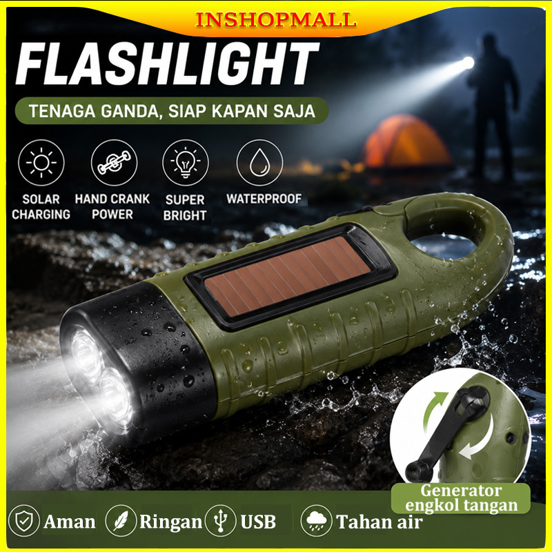[COD] Senter Tenaga Surya LED Lampu Senter Darurat Tenaga Surya & Engkol Tangan LED Portabel Multifu