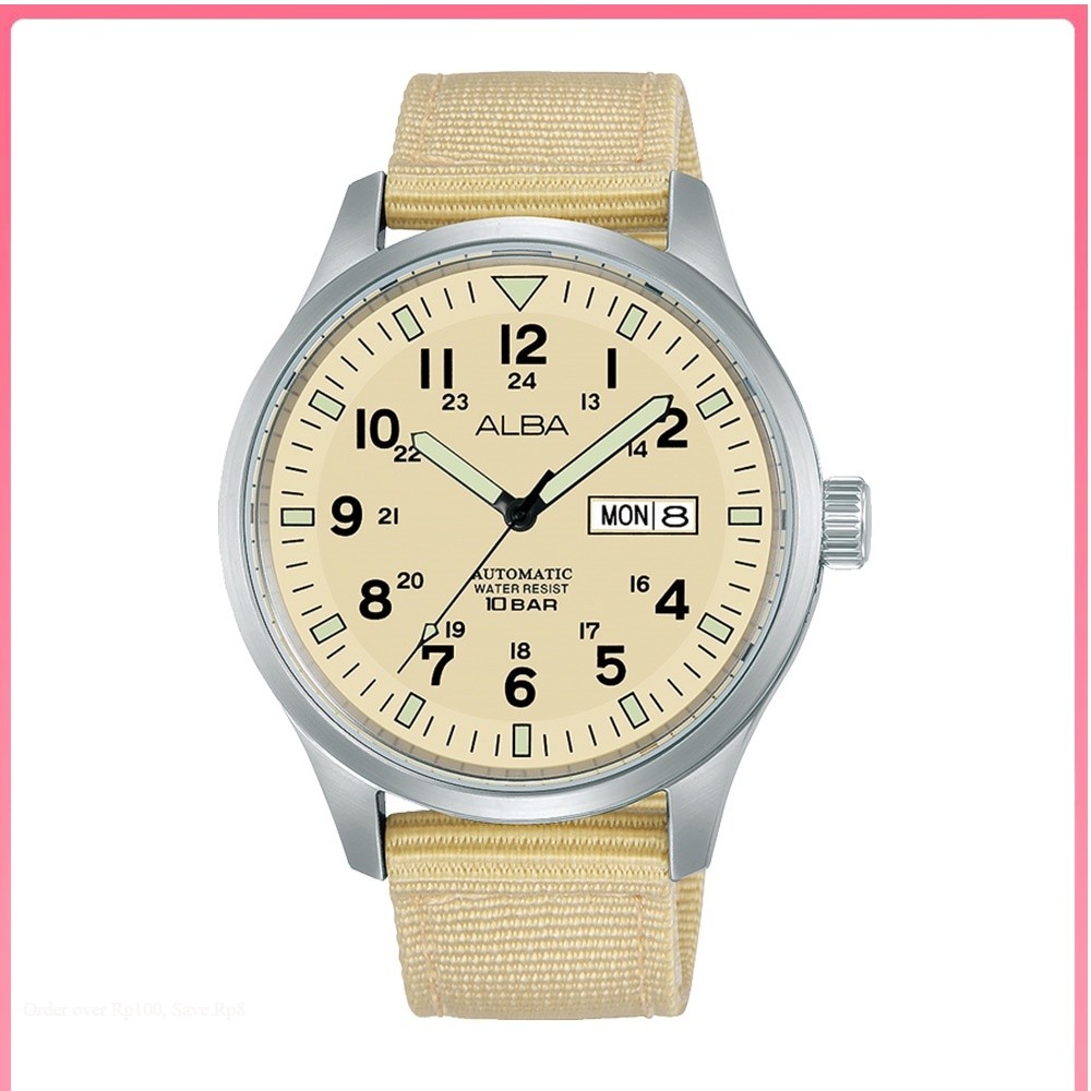 Alba AL4221X1 Automatic Beige Dial Beige Nylon Strap - Jam Tangan Pria