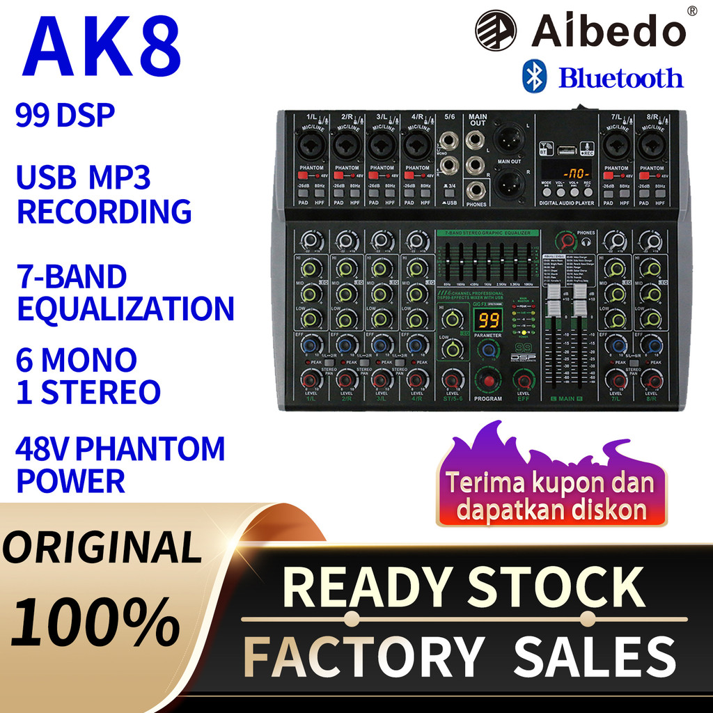 COD Ready Stock AIBEDO AK 4 /6/8 Saluran Mixer Audio Profesional Dapat dihubungkan ke catu daya mobi