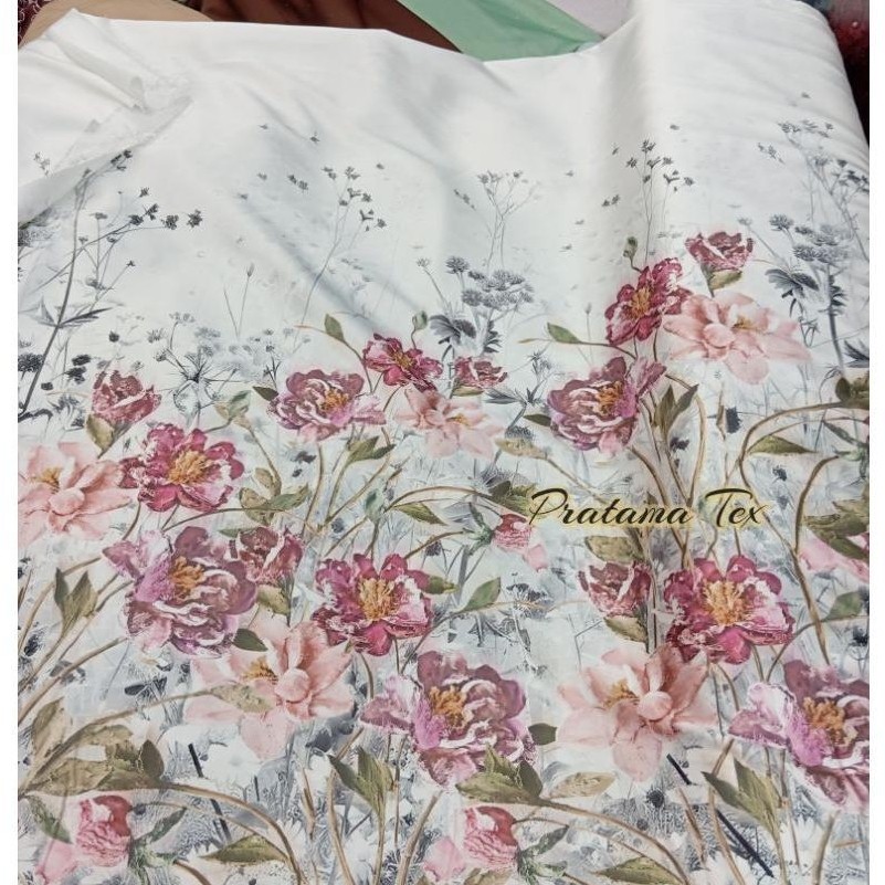 Bahan Kain Sutra/Kain Sutra Motif Bunga _Kain Dres,Gamis,Dll