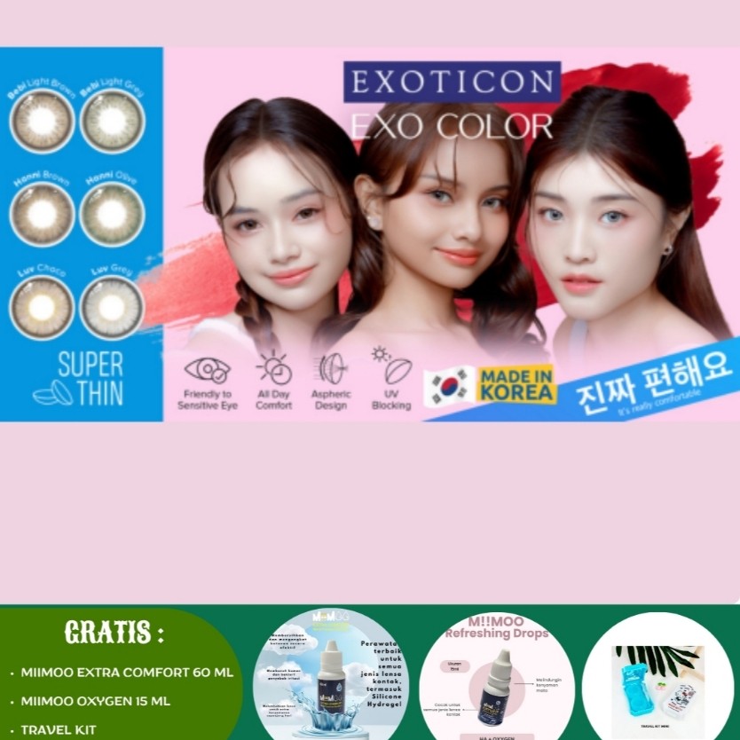 Bundling Exo Color + MPS Miimoo 60ml + Drops miimoo 15ml + Travel Kit Mini Kaca Minus 0.50 sd 2.75