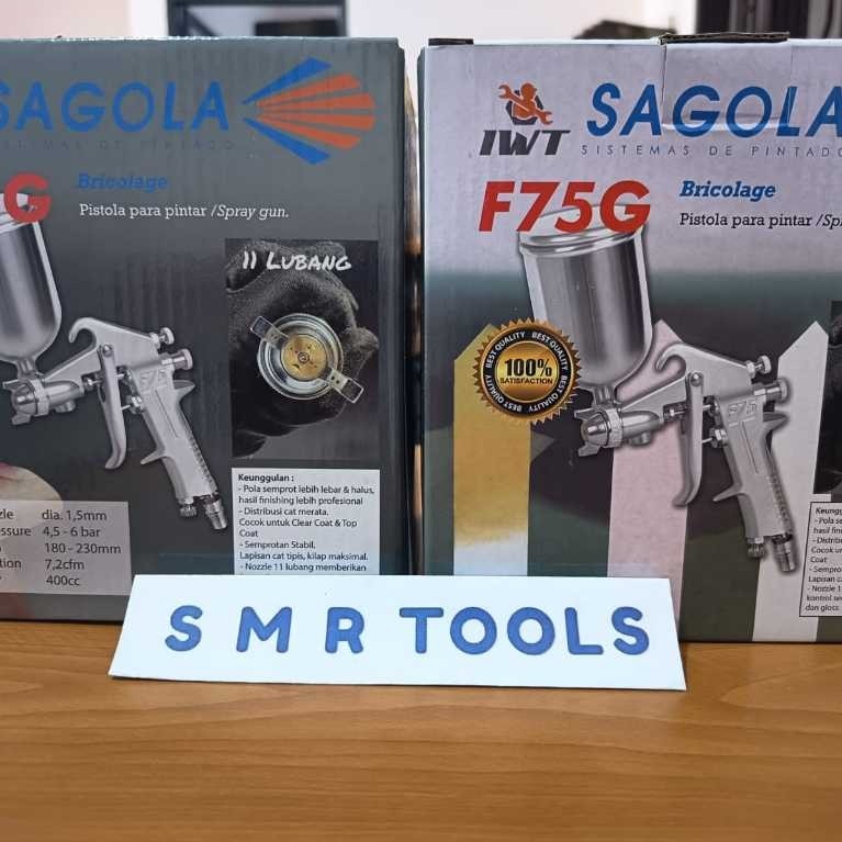 Spray Gun F75G SAGOLA IWT Tabung Atas 400ml / Spet Cat F75 Gravity Nozzle 1.5mm Alat Semprot Cat Mob