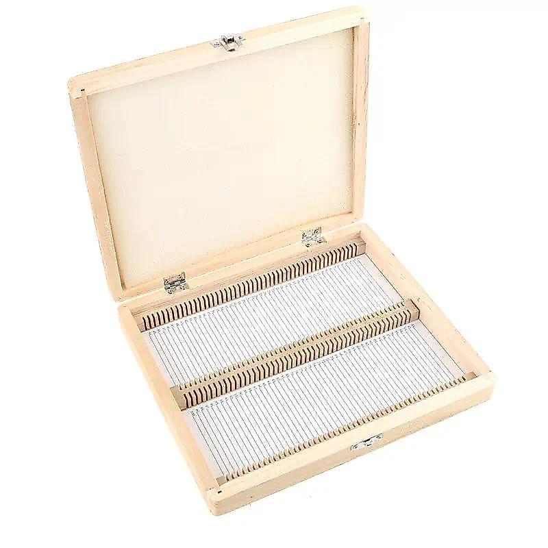Delicate Practical 100slots Wooden Slide Storage Box Slide Box Microscope Slide for CASE Microscope 