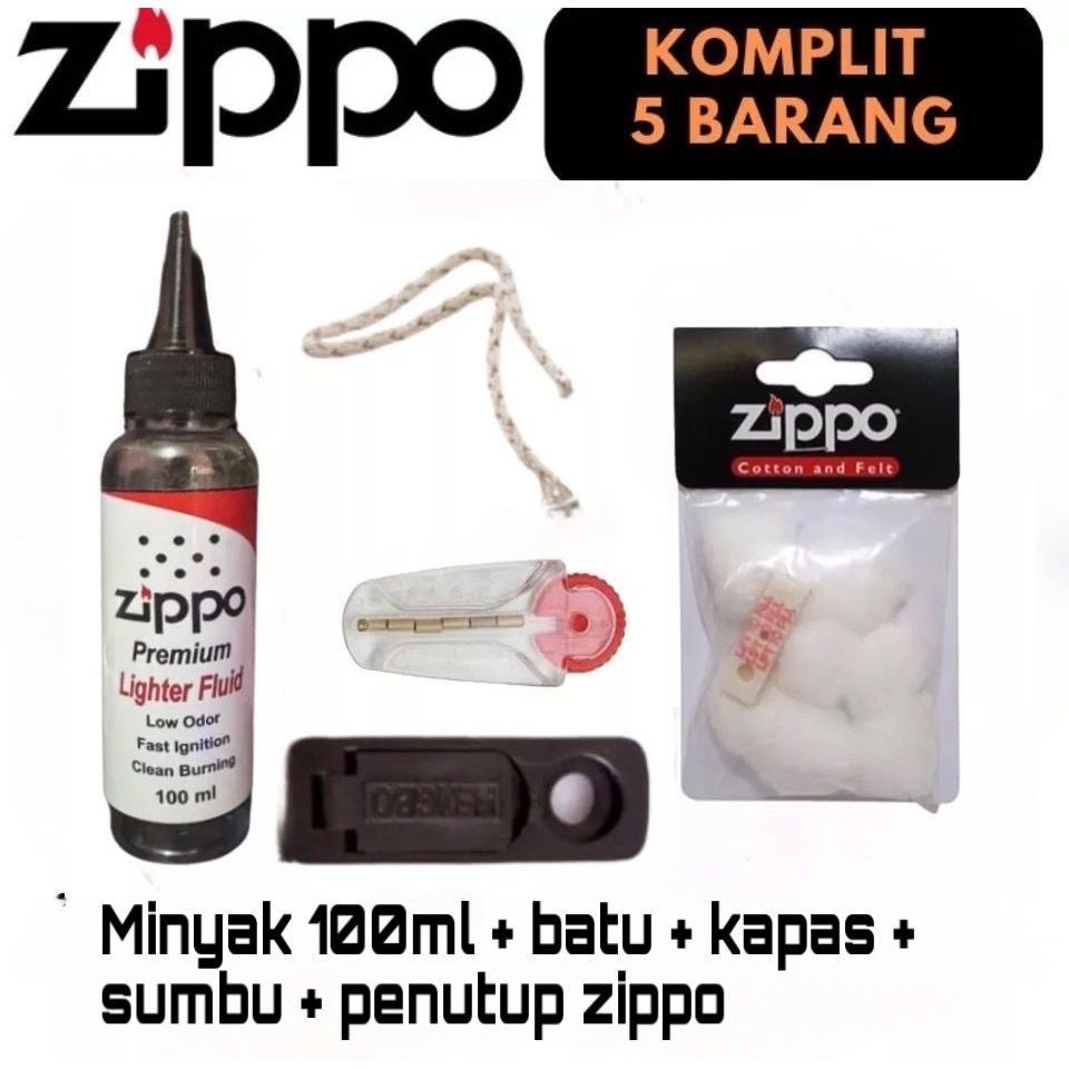 Promo COD Minyak zippo refill isi ulang batu zippo / sumbu zippo / penutup zippo / kapas zippo