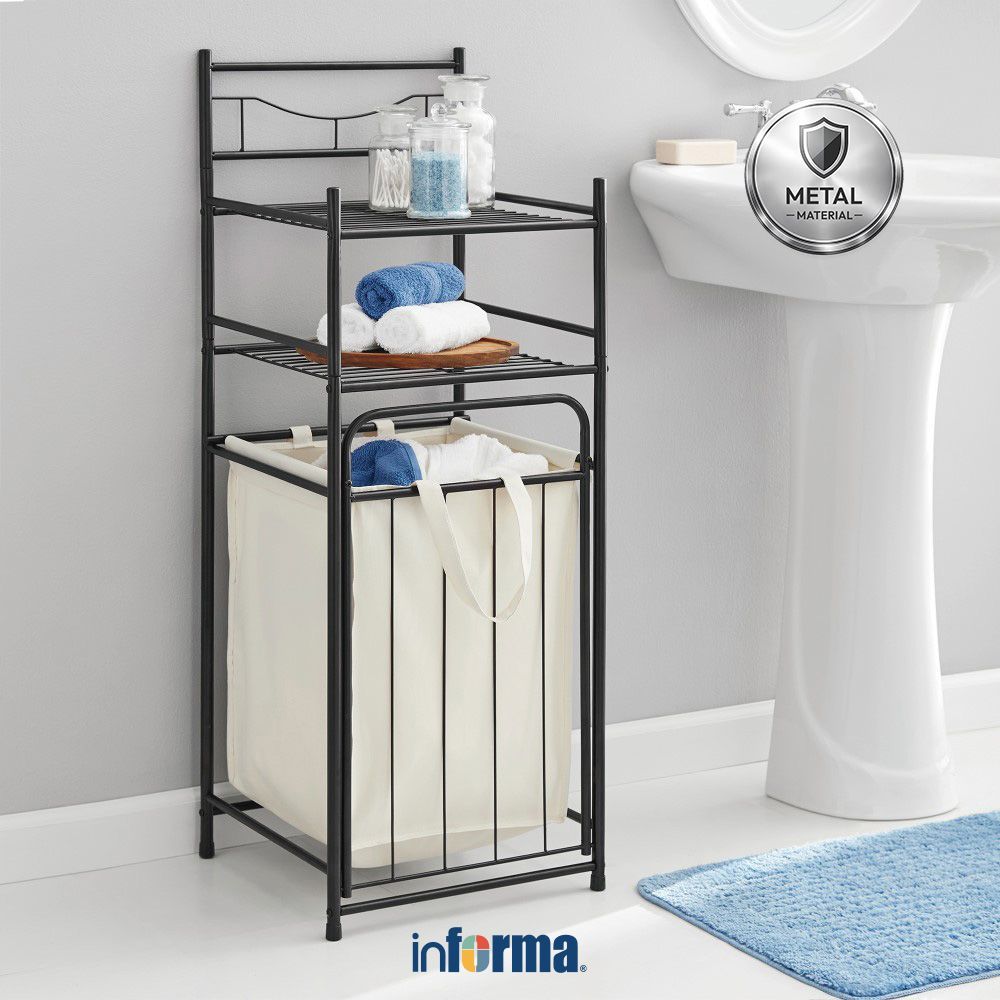 Informa Brody Rak Kamar Mandi 2 Tingkat Dengan Keranjang Laundry Organizer Serbaguna Rak Sabun Shamp