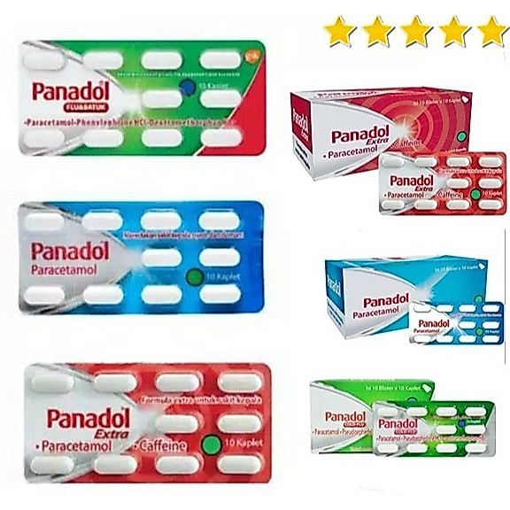 PANADOL KAPLET PANADOL HIJAU, PANADOL MERAH, PANADOL BIRU PER STRIP@10KAPLET