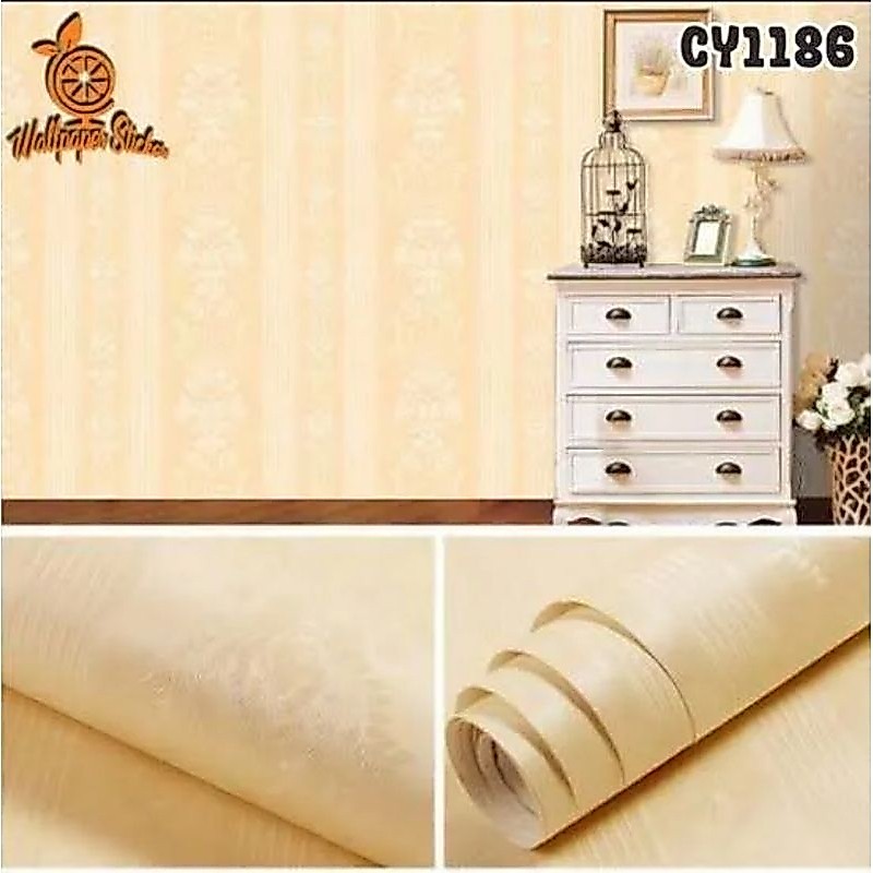 Wallpaper Sticker Dinding Motif Polos Cream Garis Batik CY1186