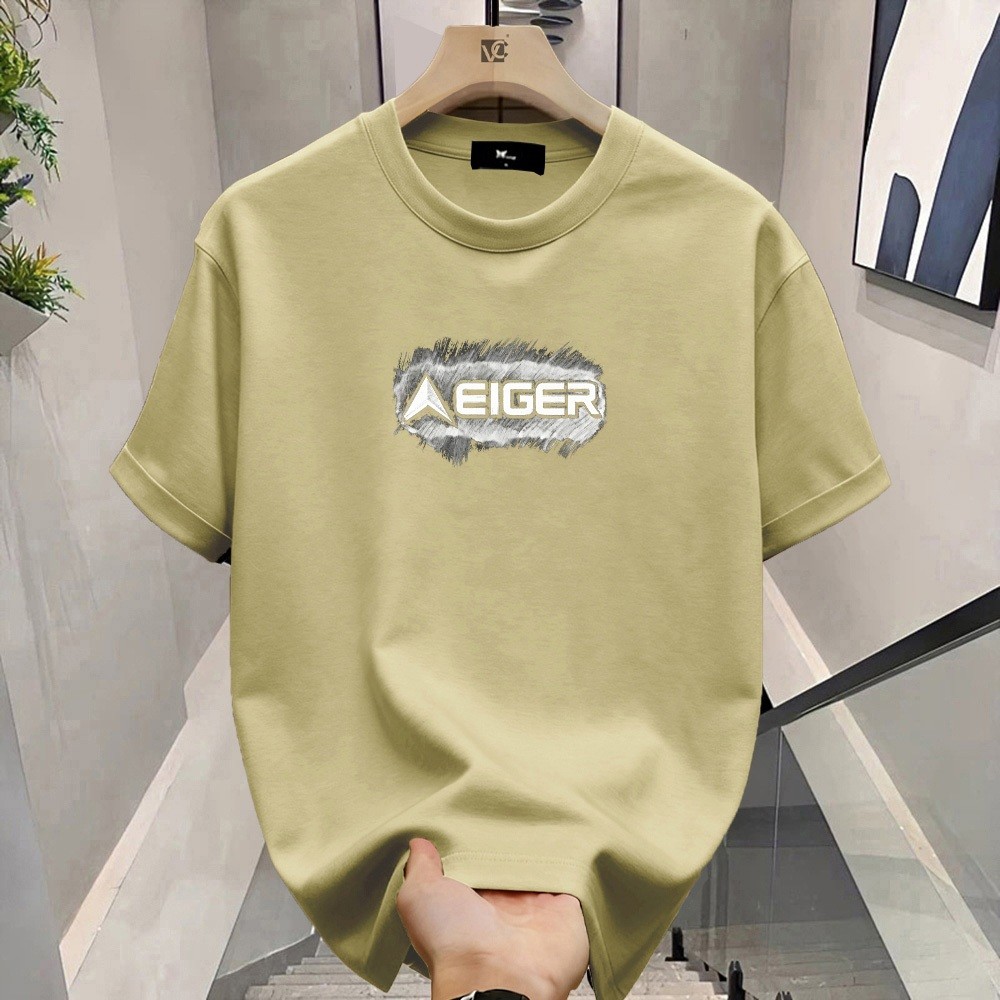 Kaos Pria Hitam Lengan Pendek Motif Eiger Desain Kasual Modern