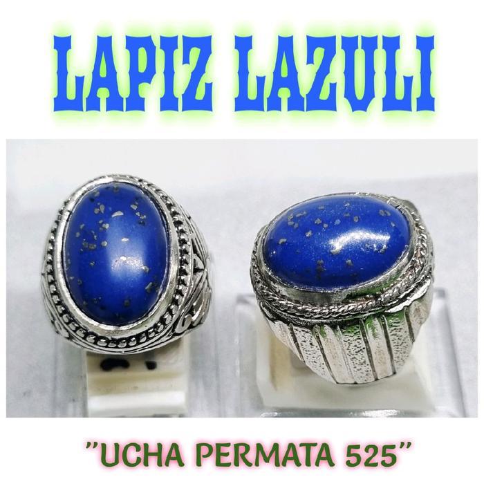 cincin batu lapis lazuli asli natural / cincin pria batu biru elegan