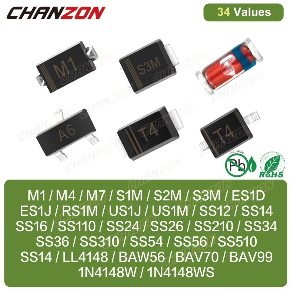 Dioda Penyearah Schottky Barrier Switching SMD Fast Recovery M1 M4 M7 S1M S2M S3M RS1M US1M SS14 SS1