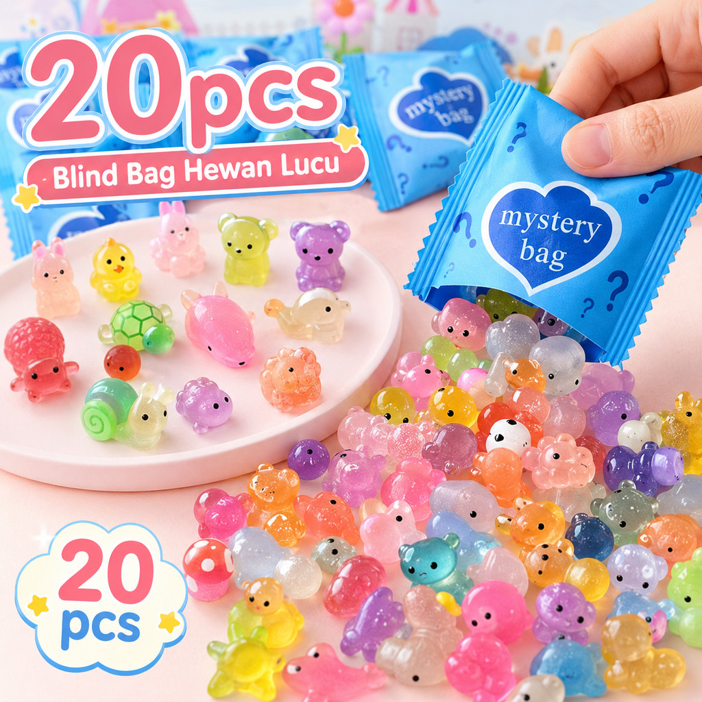 Blind Bag Miniatur Resin Super Lucu - 20pcs Model Hewan & Makanan Mini, Hadiah Koleksi Mystery Box u
