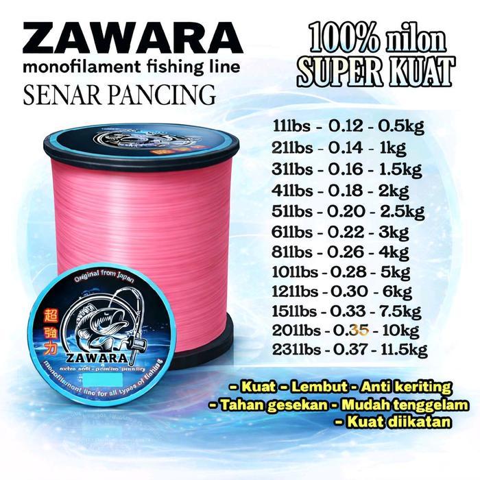 Promo Senar pancing kuat anti keriting Pink Roll besar ZAWARA Fishingline - Roll Besar, 0.18 /4lbs /