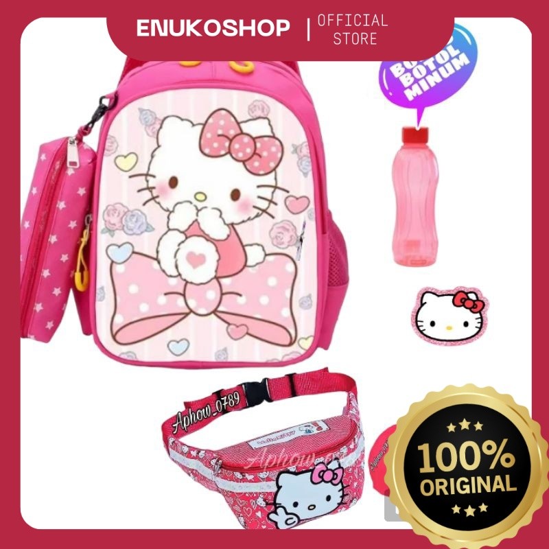 DBS 3in1 HELLO KITTY VITA Tas Ransel Sekolah Anak Perempuan TK SD 3in1 Waistbag Topi Motif Karakter 