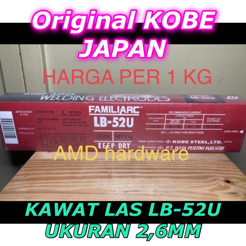 LEMUSHOP KAWAT LAS MMA 2,6 & 3,2 mm LB52U KOBE WELDING ELECTRODE Harga per 1KG Stick Batangan Kobelc