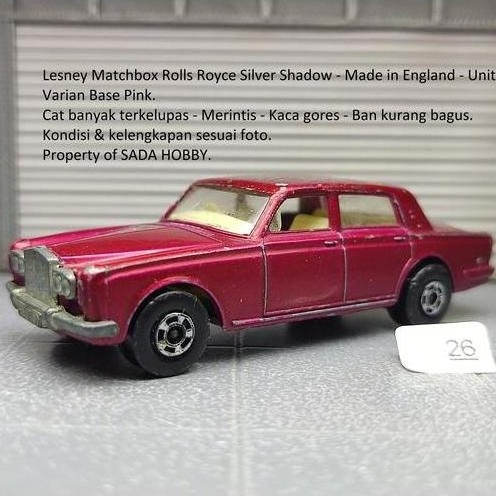 LESNEY MATCHBOX ROLLS ROYCE SILVER SHADOW MERAH ENGLAND VARIAN BASE PINK UNIT ONLY VINTAGE CADATOYS