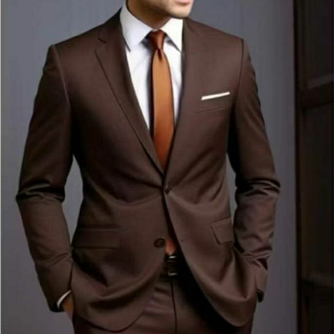 PROMO TERBARU Setelan jas pria warna coklat Mahogany / jas blazer pria formal coklat / setelan jas