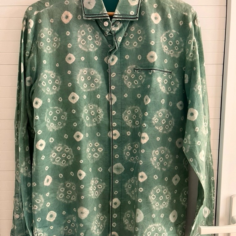 Kemeja lengan panjang Bordir Pria Batik Palembang Jumputan warna Hijau size L