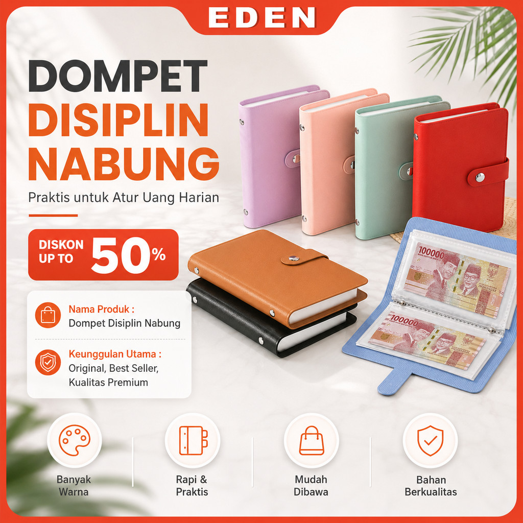 Eden - Dompet Disiplin Nabung Pengatur Uang Bulanan | Wallet Organizer Keuangan Anti Air Premium | D