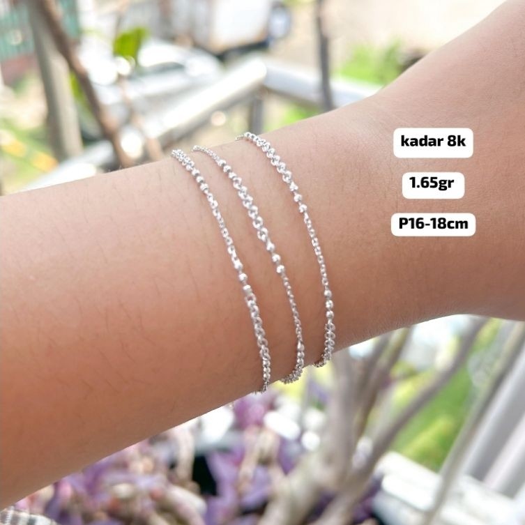 Gelang rantai emas polosan bola bola mas putih 8k