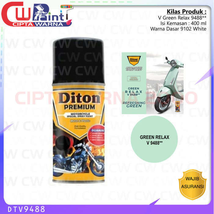 Cat Spray Semprot Diton Premium Vespa Color Hijau Green Relax V 9488** - A75 CWTT