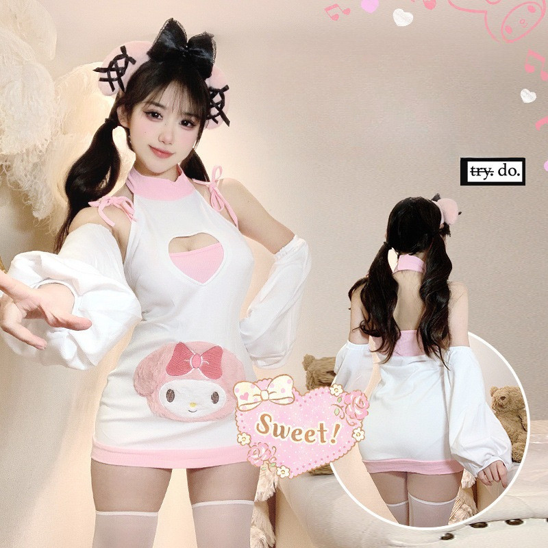 LI-03 kostum cosplay dress my melody kitty sanrio lolita wanita baju tidur mini