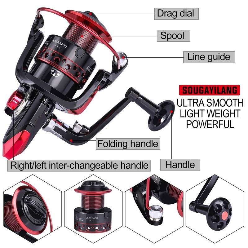 Sougayilang 1.8-2.1M Joran Pancing Set Reel Pancing Pancingan Set Lengkap 2 Bagian 13BB 5.2:1