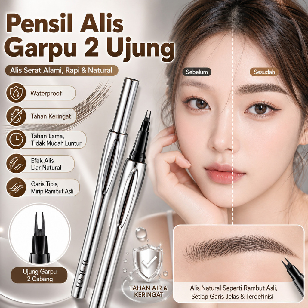 Pensil Alis Cair Upgrade Dua Ujung Pensil Alis Liar Natural Pensil Alis Mudah Dipakai/Kosmetik Asli/