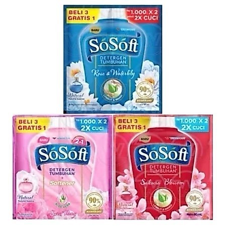 (4 Twin Sachet) So Soft Detergen Cair Renceng Isi 4 Twin Sachet 80ml | So Soft Double Sachet 80ml