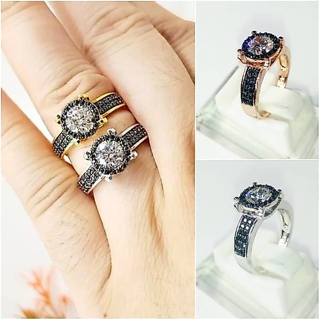 Cincin Rosegold Permata Hitam Cincin Berlian Hitam Cincin Swarovski Hitam Cincin Replika Berlian