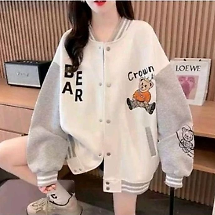 TERMURAH CROWN BEAR JAKET BASEBALL VARSITY WANITA | JAKET VARSITY GAYA KOREA