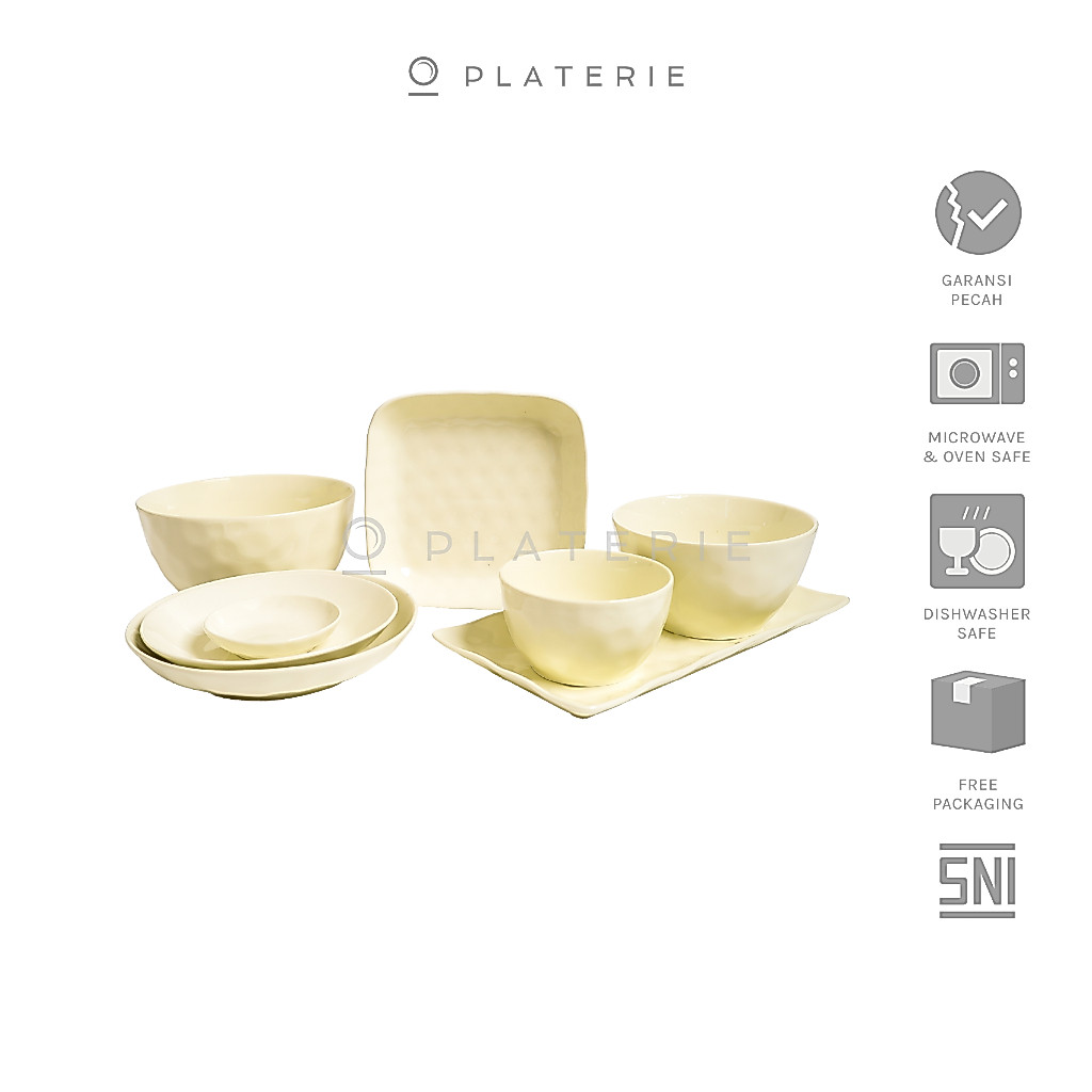 PLATERIE Dinner Set Piring Mangkok , Dinner & Salad Plate & Bowl Keramik Yellow Daisy