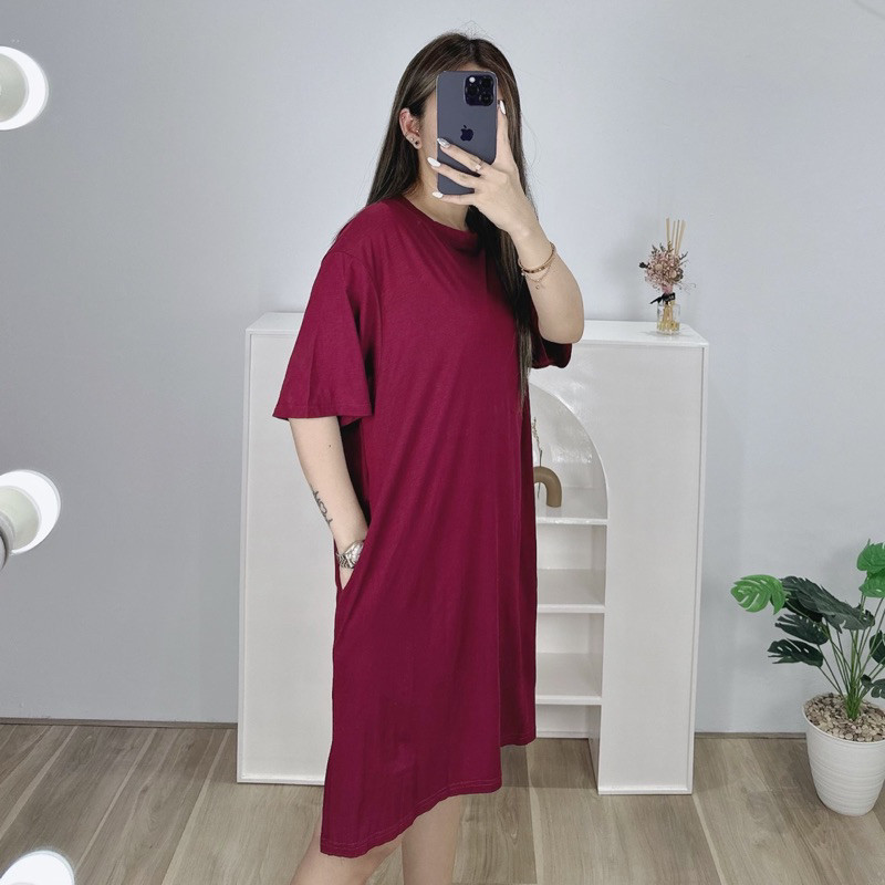 Baju Kaos Dress Jumbo Oversize Pocket |  Dress Jumbo Polos | Dress Wanita Jumbo