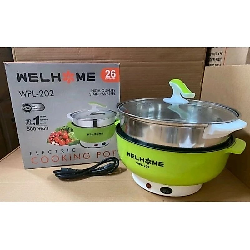 PANCI LISTRIK WELHOME WPL-202 (26CM) panci elektrik besar panci elektrik saringan wajan listrik