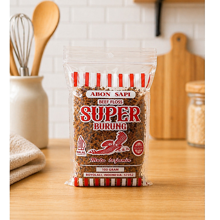 Abon Sapi Super Burung Elang 100 gram Kemasan Ziplock | Boyolali | Abon Sapi Halal 100% Daging Asli 