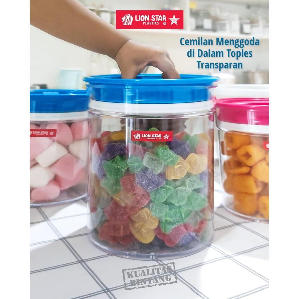 BUNTON Lion Star PT-78 Bon-Bon Pot 675 ml Toples Plastik Transparan Wadah Snack Kacang Permen Tutup 